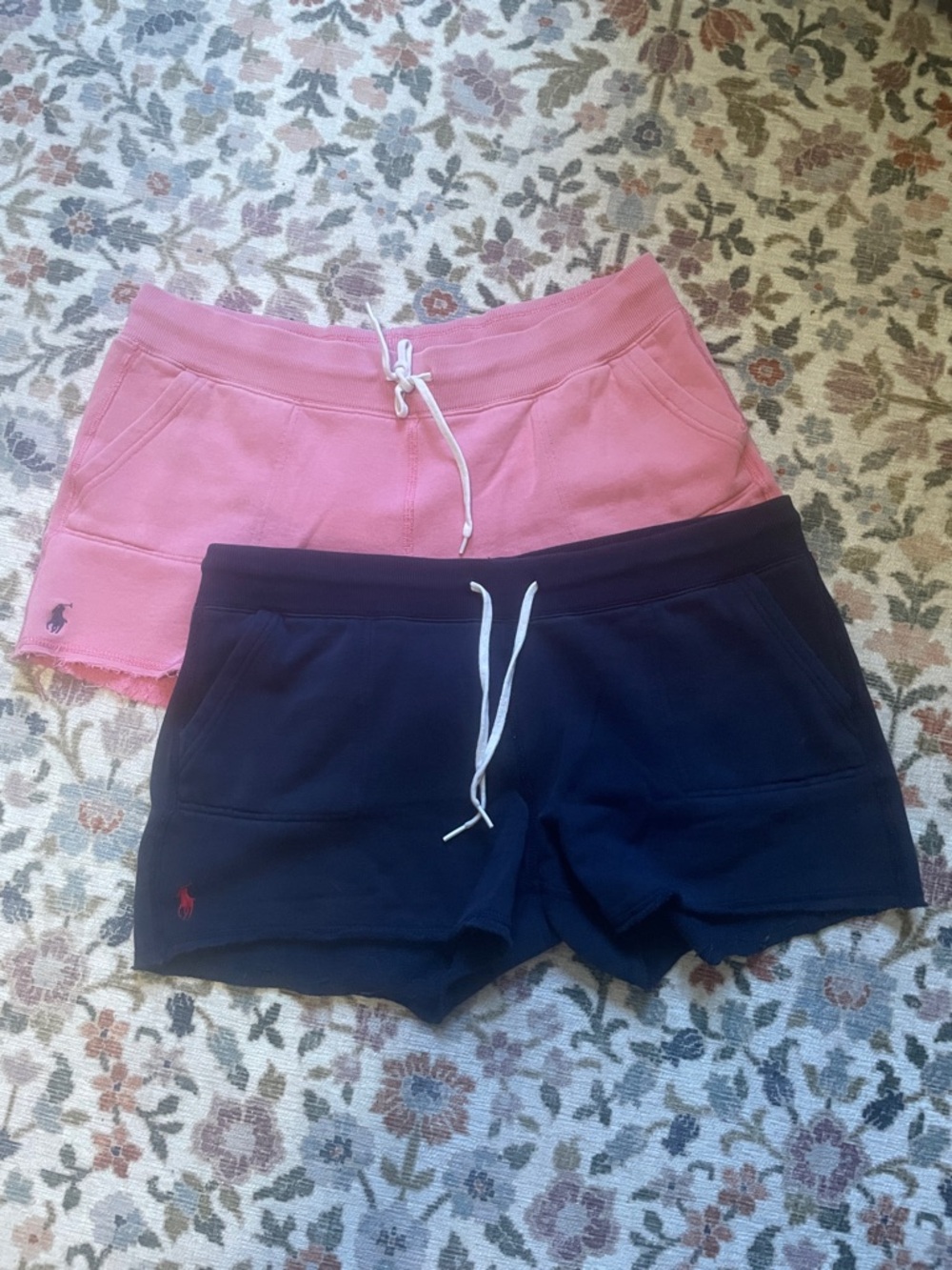 Ralph Lauren Pink and Navy Cotton Drawstring Lounge Shorts Set